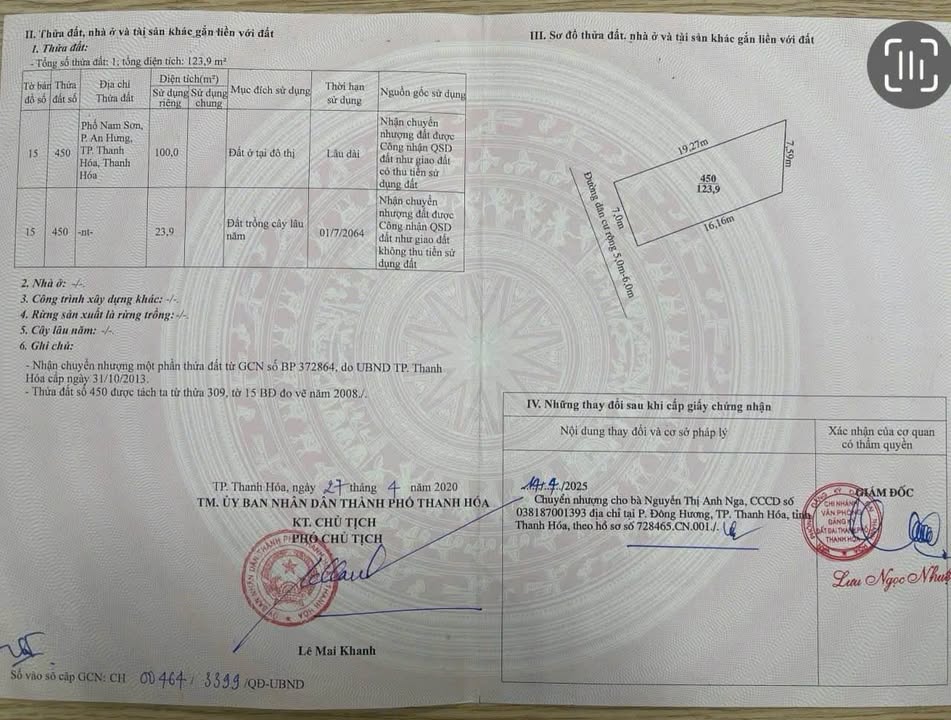 Đất nền 123.9m² hướng Tây - Gần KĐT Nobel An Hưng, Thanh Hóa