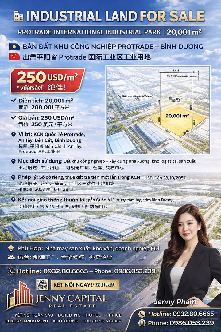 Đất KCN Protrade Bình Dương 20.001m² - Sổ đỏ riêng, pháp lý chuẩn!
