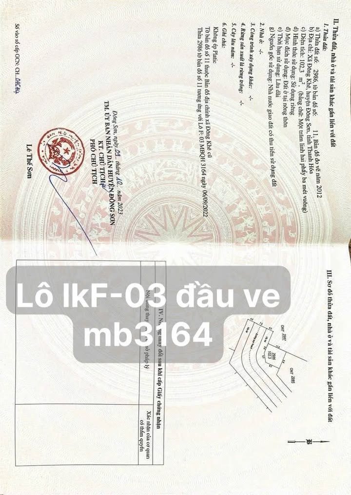 Đất nền MB3164 Đông Khê 102.3m² - Sổ đỏ chính chủ, giá 1.1 tỷ!