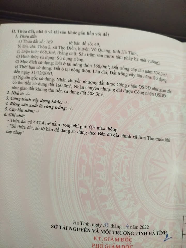Đất nền Thọ Điền, Vũ Quang 320m² - Hai mặt tiền, tiềm năng tăng giá!
