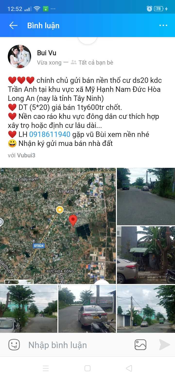 Đất nền Mỹ Hạnh Nam Đức Hòa 100m² - Sổ đỏ chính chủ