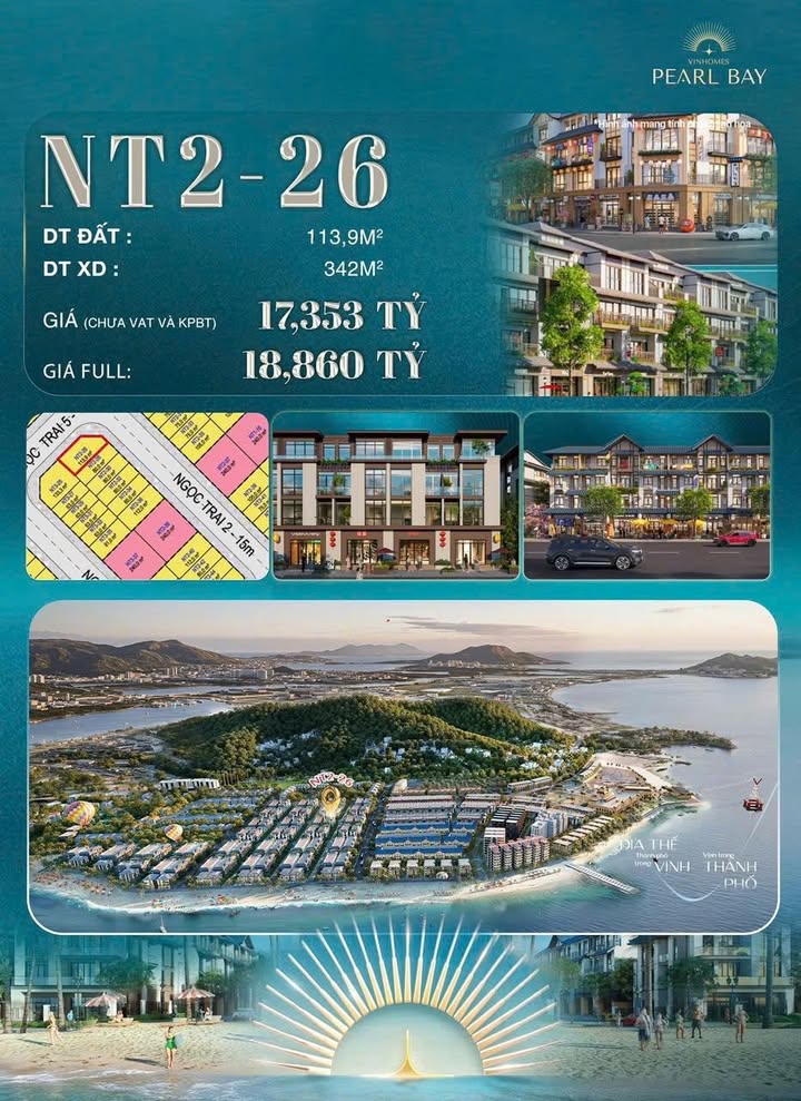Liền kề góc Vinhomes Pearl Bay Nha Trang 114m² - Hướng Bắc Giá 17.3 Tỷ