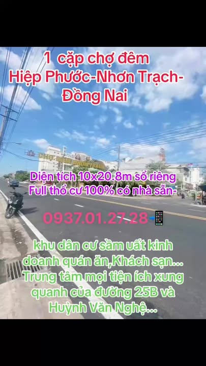 Đất Nền Mặt Tiền Chợ Đêm Hiệp Phước, Nhơn Trạch - Sổ Hồng 208m²