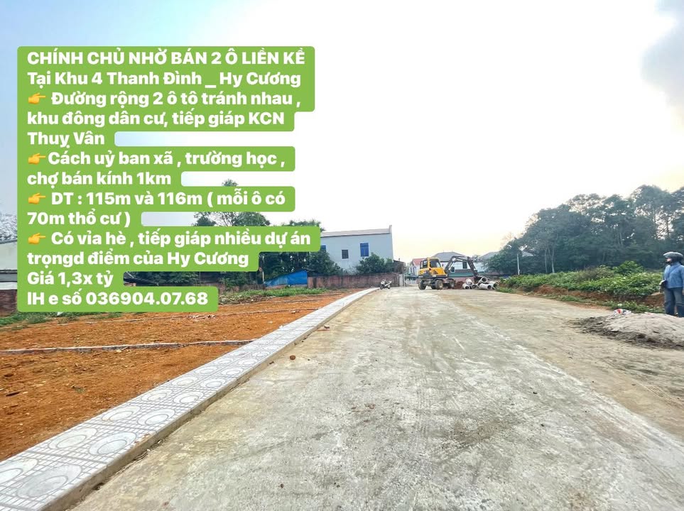 Bán Gấp 2 Lô Liền Kề 115m² - 116m² Khu 4 Hy Cương, Việt Trì - Sổ Đỏ, Giá Đầu Tư 1.3 Tỷ