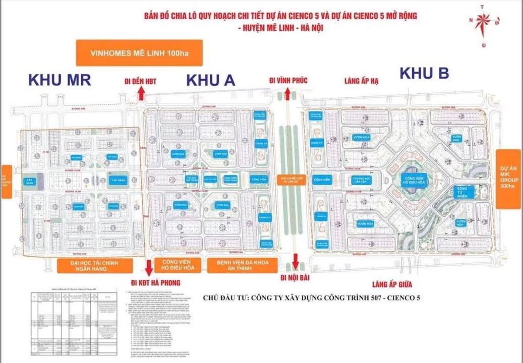 Bán đất CIENCO5 Mê Linh 100m² - Hướng Đông, mặt đường 15.5m