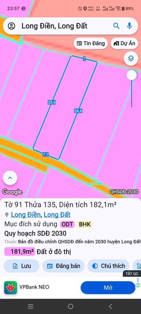 Bán Đất Mặt Tiền Long Điền 150m² Thổ Cư, Gần 5 Trường Học, Giá 2.05 Tỷ