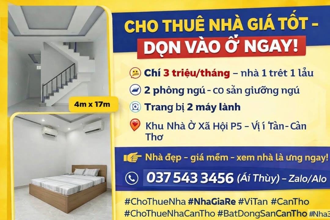 Nhà 1 Trệt 1 Lầu P5, Cần Thơ - 3 Triệu/tháng, Sẵn Ở Ngay!