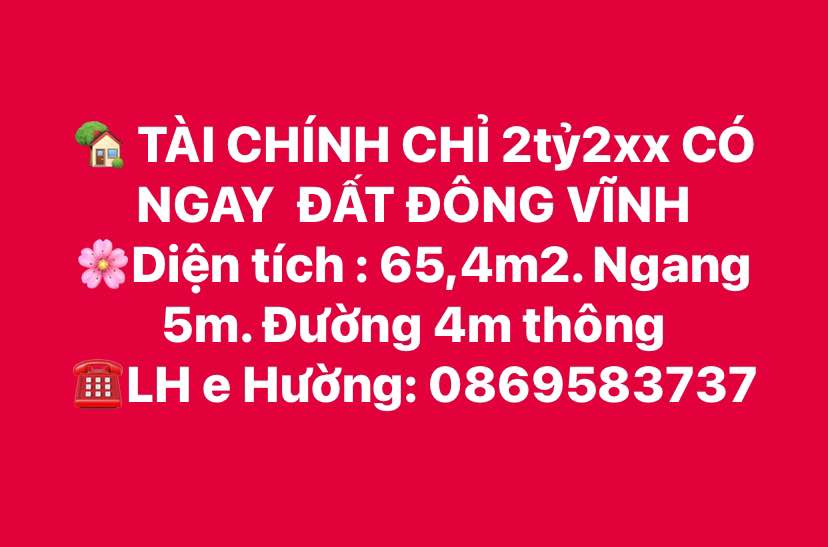 Đất Nền Đông Vĩnh - 65.4m² - Giá 2.2 Tỷ - Sổ Đỏ Sẵn Sàng