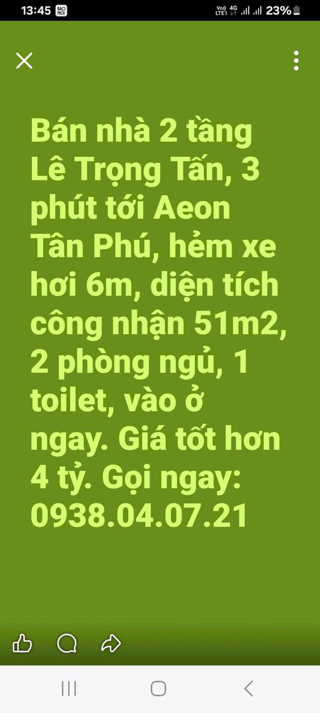 Nhà 2 Tầng 52m² Lê Trọng Tấn, Bình Chánh - Giá 4.8 Tỷ