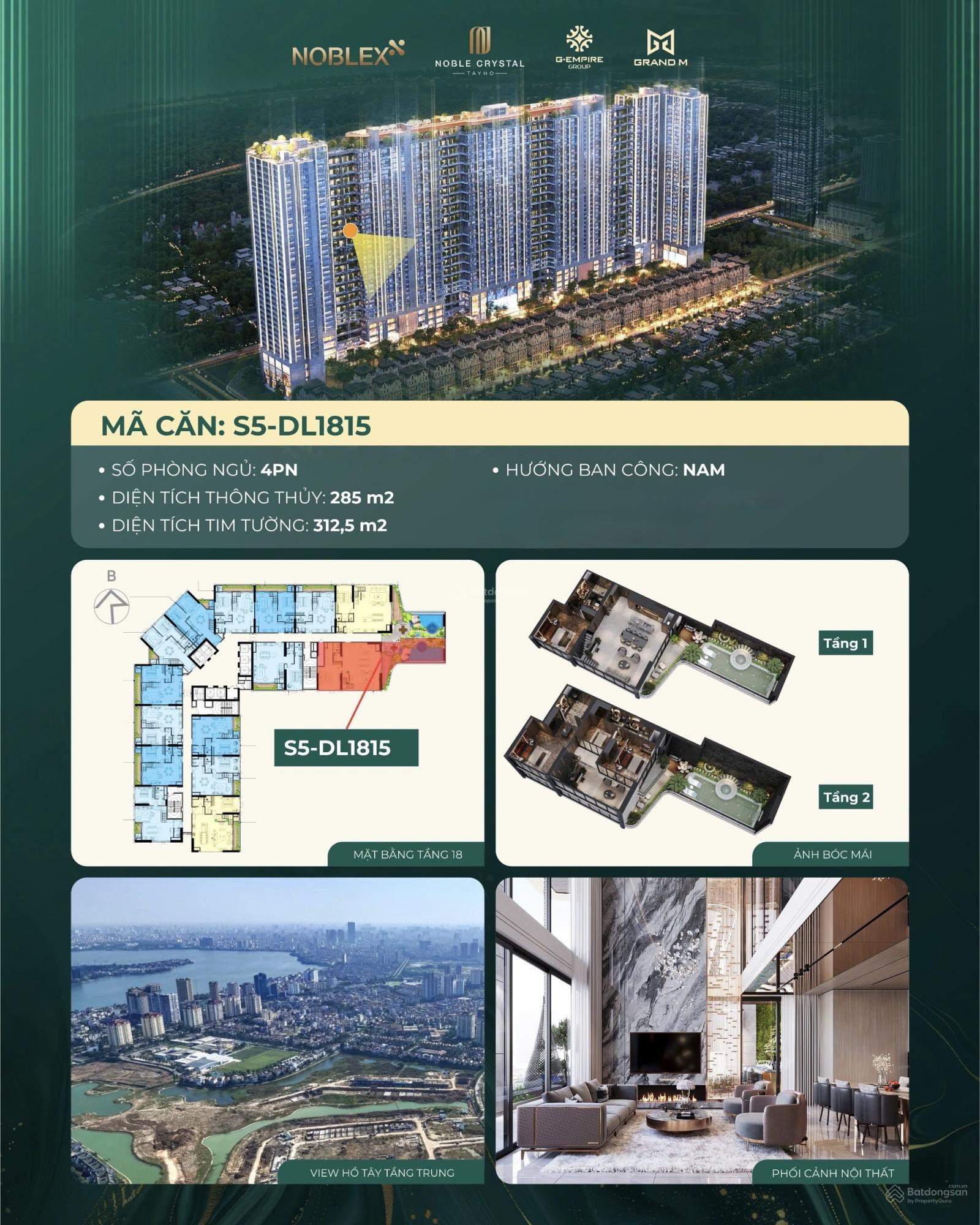 Sky Villa 285m² Noble Crystal Tây Hồ - Sân vườn & Bể bơi riêng, Quản lý 5*