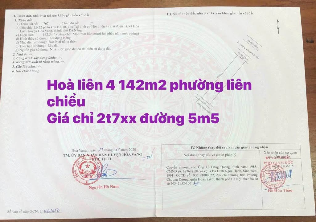 Đất nền Hòa Liên Đà Nẵng 142m² - Tiềm năng tăng giá vượt trội!