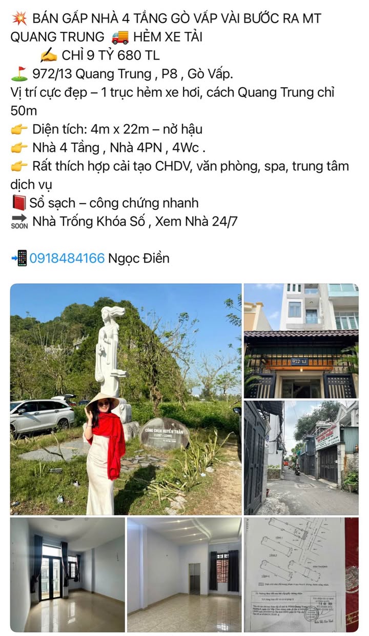 Nhà 4 Tầng Hẻm Xe Tải Gò Vấp - 9.68 Tỷ, Sổ Hồng Sẵn Sàng