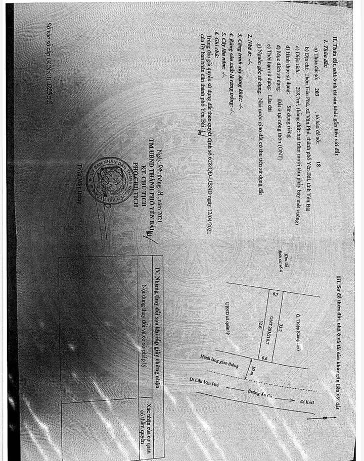 Đất thổ cư 424m² đường Âu Cơ, Yên Bái - Giá 3.7 tỷ, giáp Bưu điện tỉnh