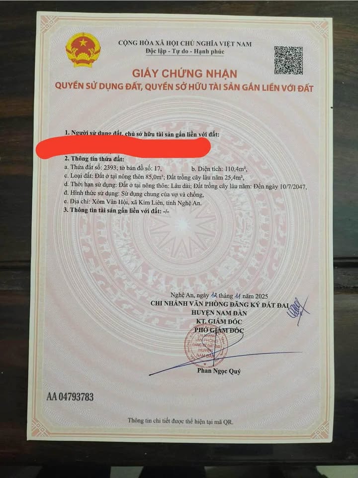 Đất thổ cư 85m² Xóm Vân Hội, TP Vinh - Sổ đỏ sẵn, giá chỉ 1.1 tỷ