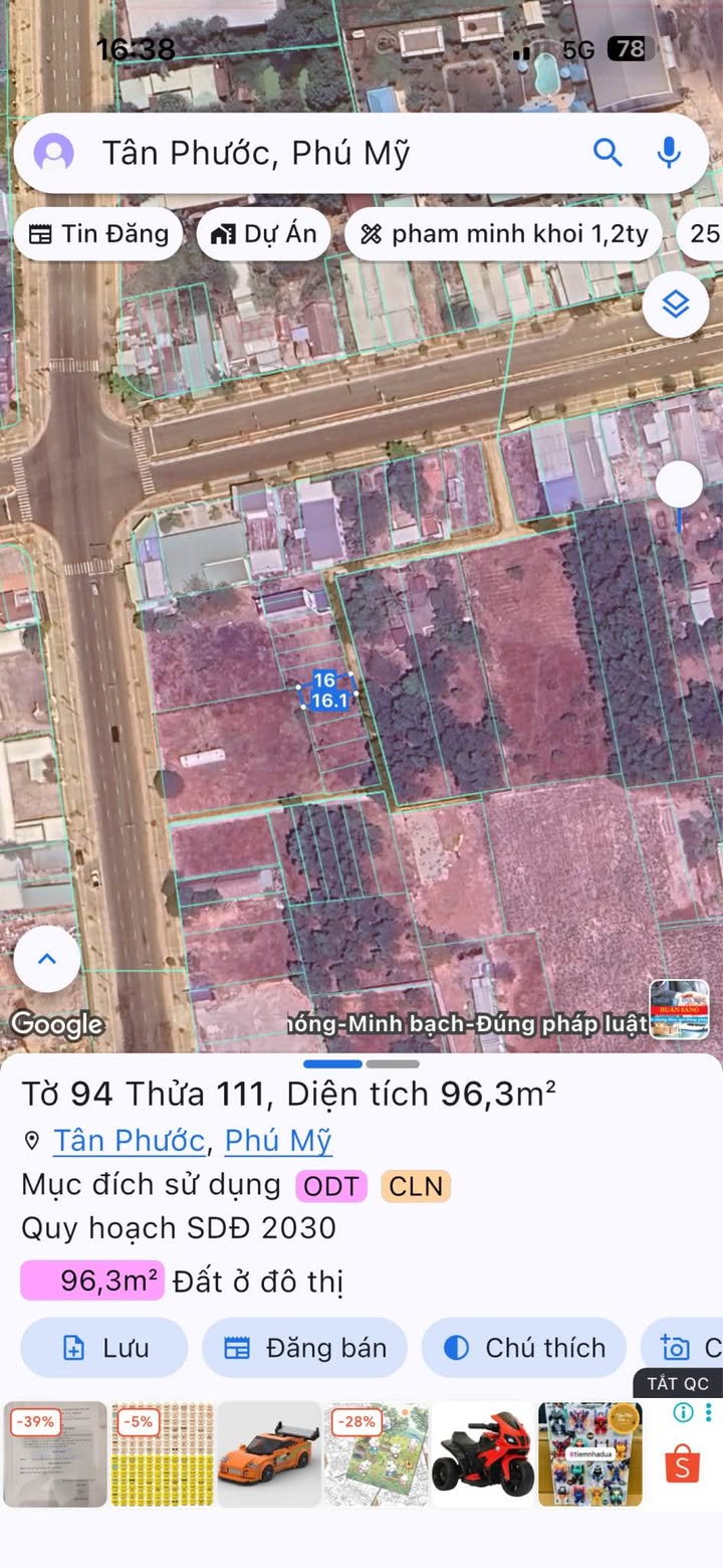 Đất nền Song Vĩnh, Tân Uyên 96m² - Sổ hồng thổ cư, giá 1.65 tỷ