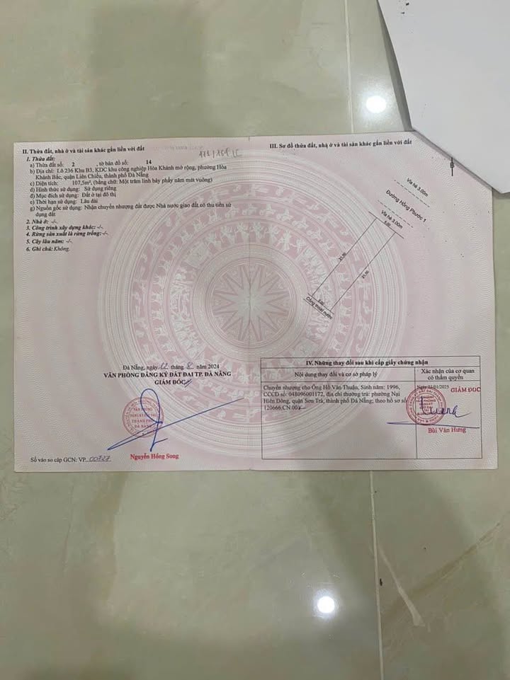 Bán đất Hồng Phước 1, Quảng Nam 107.5m² - Sổ hồng sẵn, giá tốt