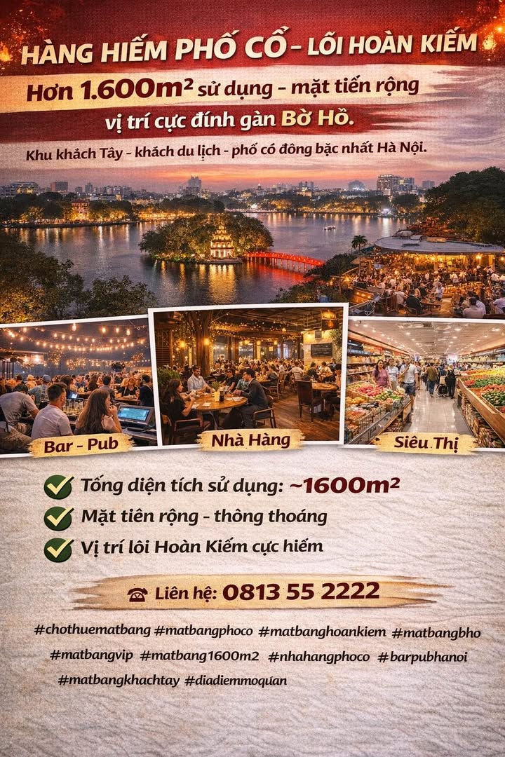 Mặt Bằng Phố Cổ Hoàn Kiếm 1600m² - Kinh Doanh Đa Ngành, Giá Hợp Lý