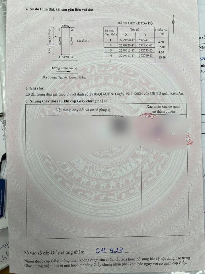 Đất đấu giá Lô góc 67.5m² Văn Đẩu, Kiến An, Hải Phòng - Giá 3.6 tỷ