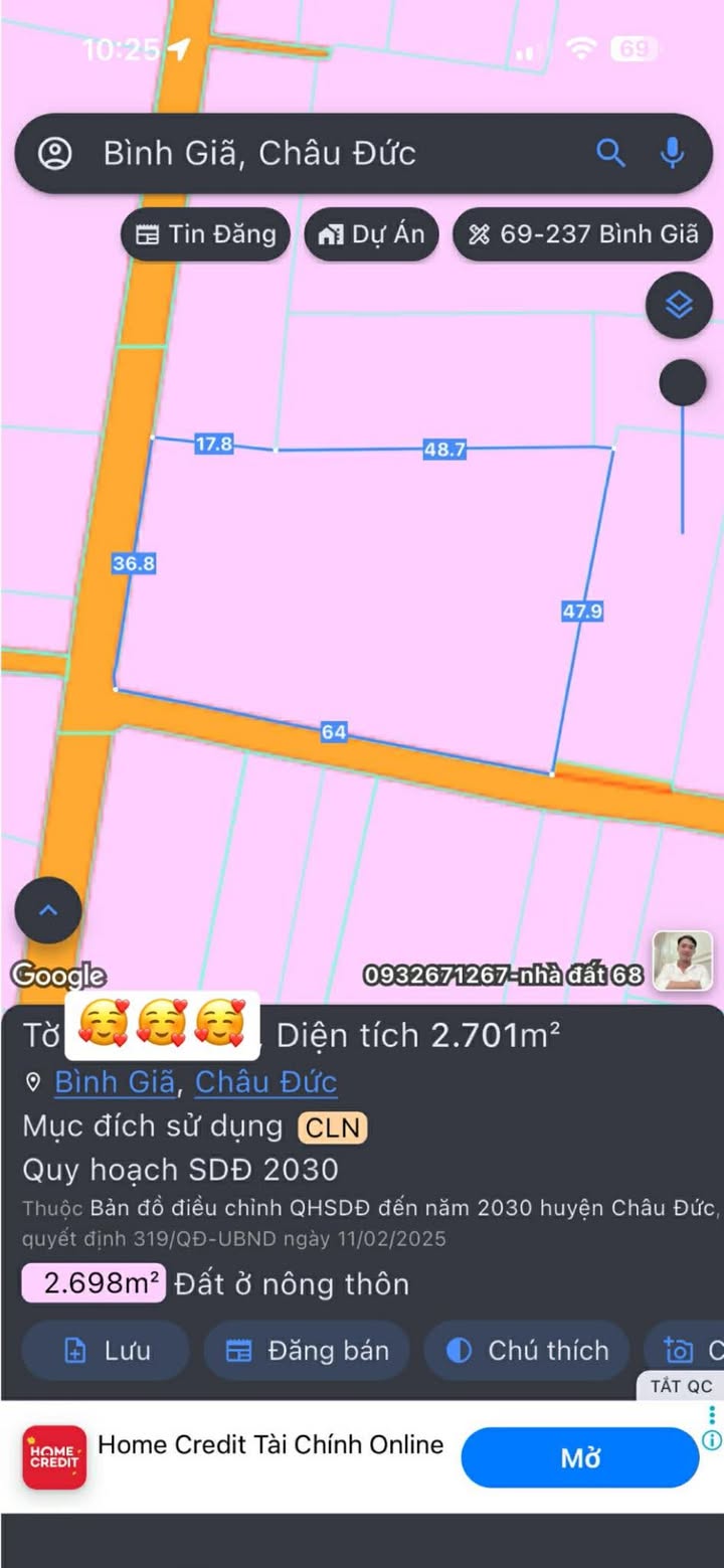 Đất nền Bình Giã, Châu Đức 2.701m² - Tiềm năng tăng giá vượt trội!