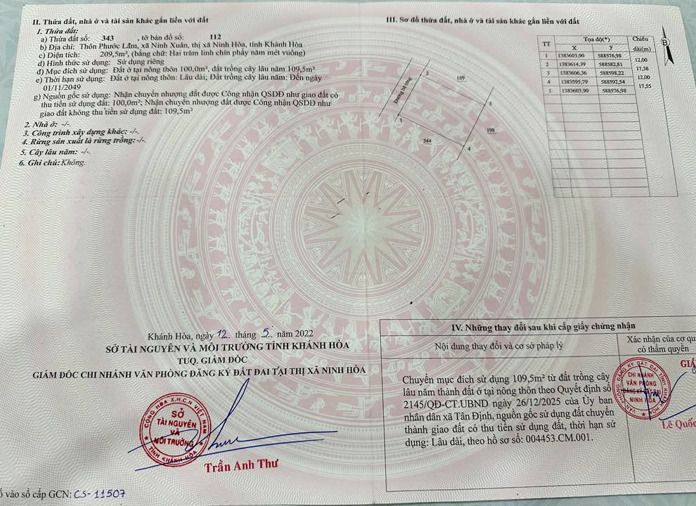 Đất nền Ninh Xuân, Ninh Hoà 209m² - Đất thổ cư 100%