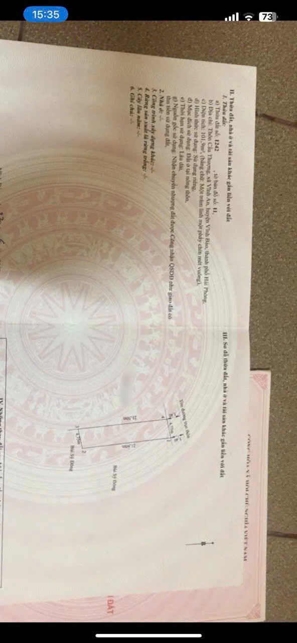 Bán đất Vĩnh An, Hải Phòng 102m² - Sổ cũ, đường rộng 1.9 tỷ