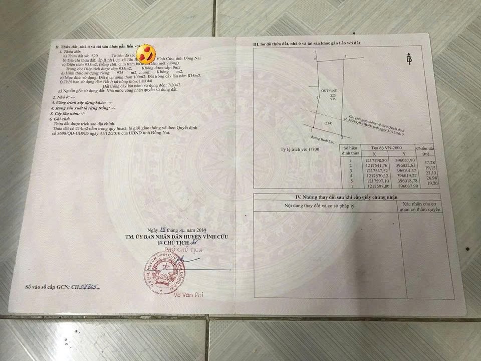 Đất Vườn VIP 1000m² Mặt Tiền Bình Lục, Vĩnh Cửu - 7 Tỷ, Sổ Hồng Thổ Cư