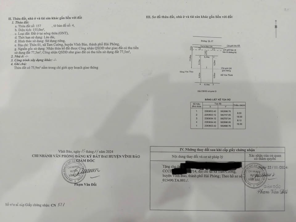 Đất nền Quốc lộ 37 Vĩnh Bảo 155m² - Tiềm năng tăng giá vượt trội!
