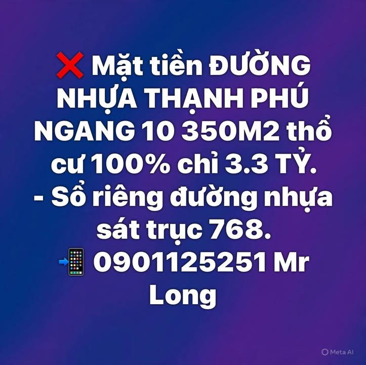 Đất nền Đường Nhựa Thạnh Phú, Tân Phú 350m² - Sổ đỏ chính chủ!