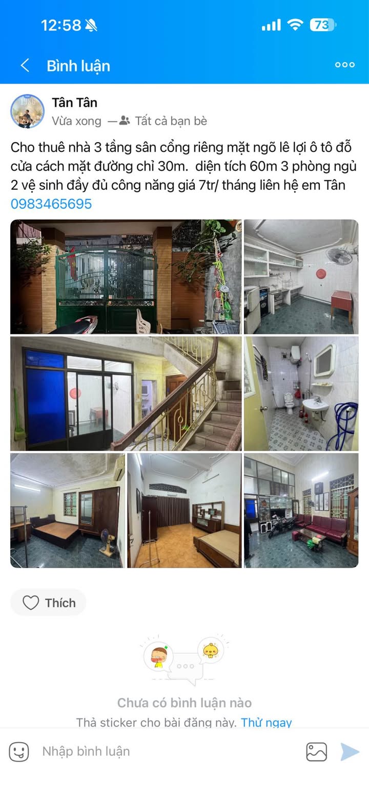 Nhà Riêng Ngô Quyền 60m² giá 7 triệu - Ô tô vào tận nhà!