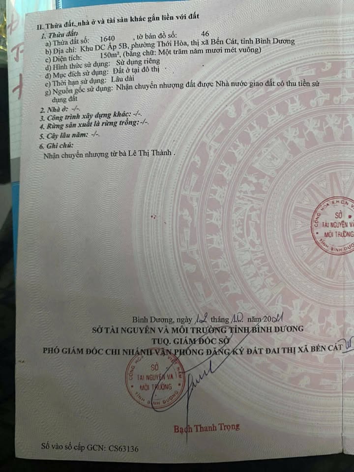 Đất thổ cư Mỹ Phước 4, Bến Cát 150m² - Sổ hồng sẵn sàng