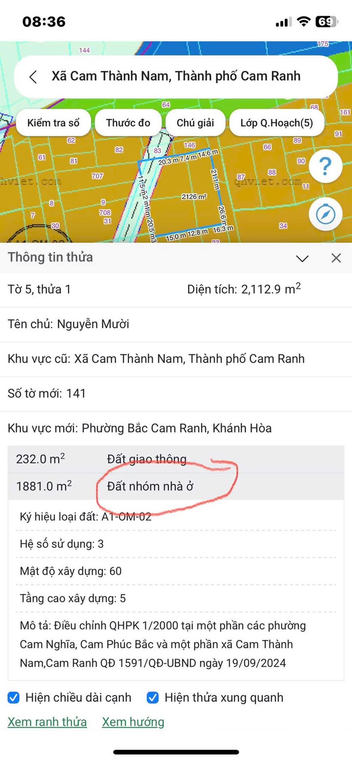 Đất nền Cam Thành Nam Cam Ranh 2113m² - Sổ đỏ chính chủ