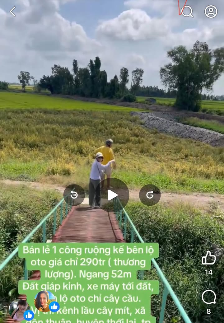 Bán Đất Vườn 1080m² Cần Thơ - Giá 290 Triệu, Sẵn Vườn Nhà Sàn