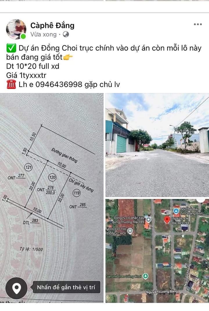 Đất nền Dự án Đồng Choi 200m² - Tiềm năng tăng giá vượt trội!