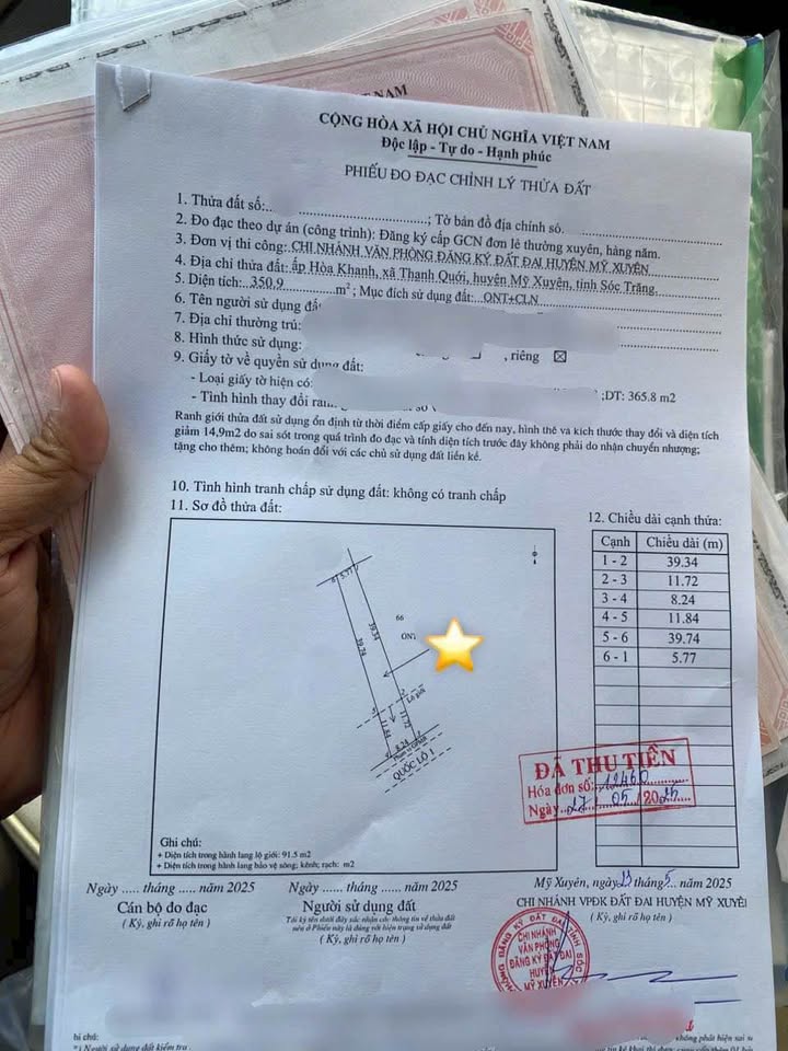 Đất nền Quốc Lộ 1A Sóc Trăng 350.9m² chỉ 580 triệu - Tiềm năng tăng giá vượt trội!