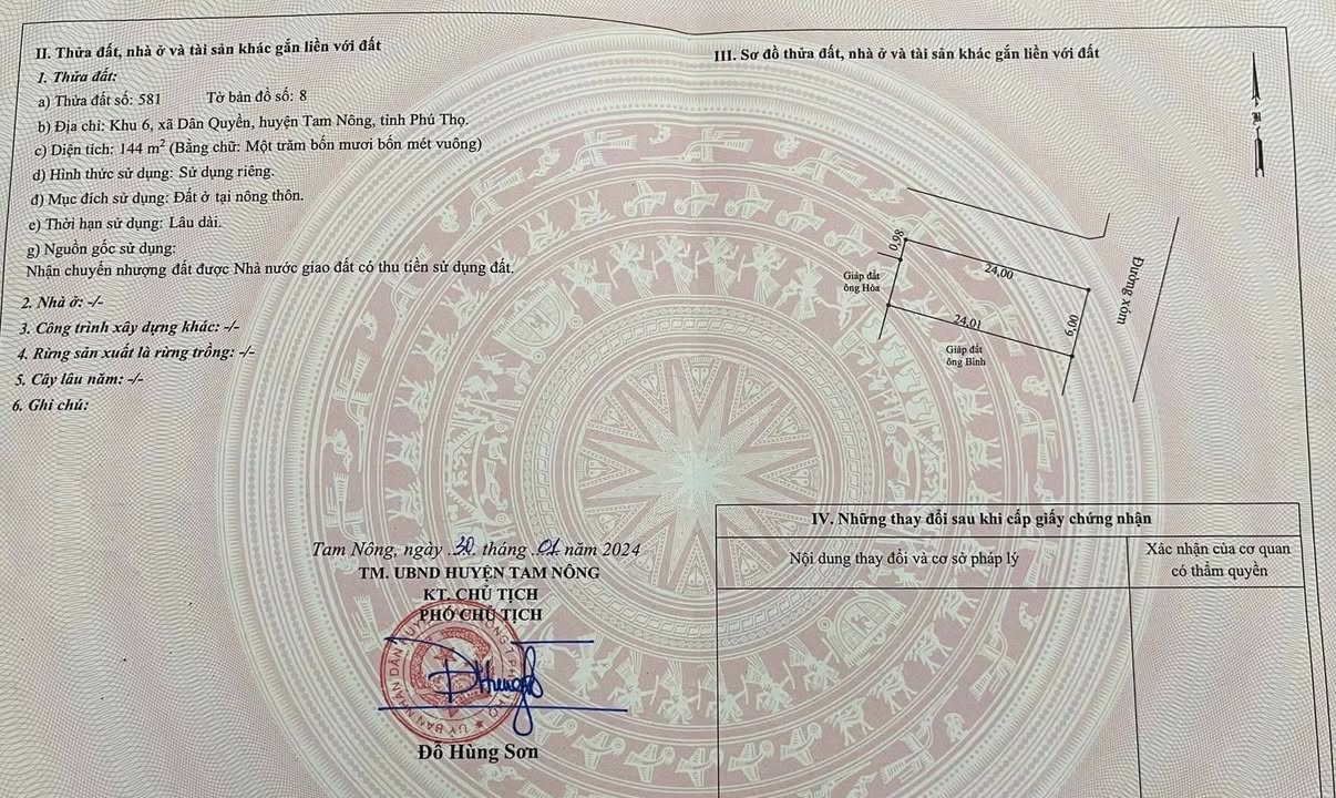 Đất nền 144m² Phường Dữu Lâu, Việt Trì - Sổ đỏ chính chủ