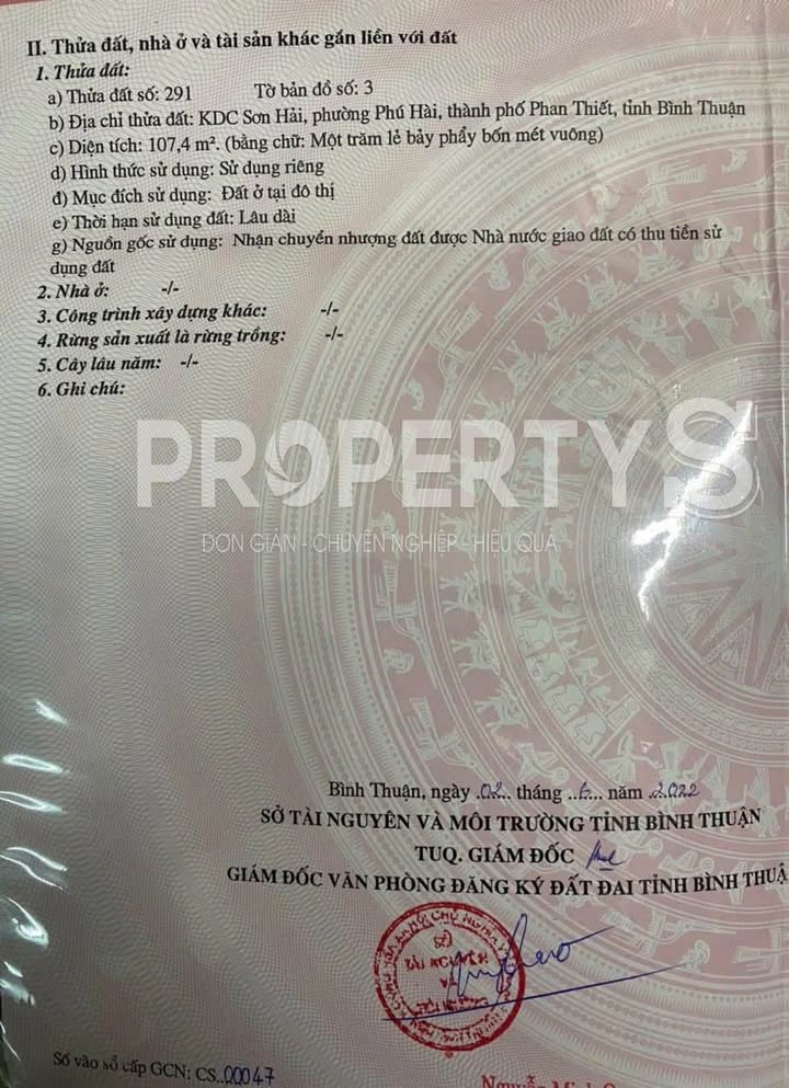 Đất nền KDC Sơn Hải, P. Phú Thủy, Phan Thiết 107m² - Sổ hồng chính chủ