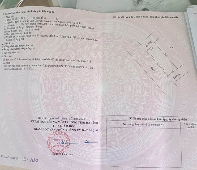 Đất nền Tổ 5 Cẩm Xuyên 184m² - Sổ đỏ chính chủ, đường to!