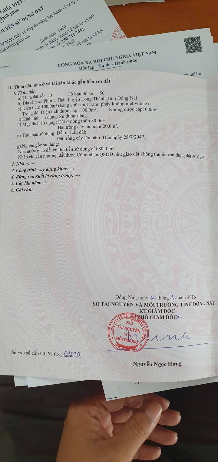 Đất nền Xã Phước Thái Long Thành 100m² giá 1.8 tỷ - Sổ đỏ chính chủ