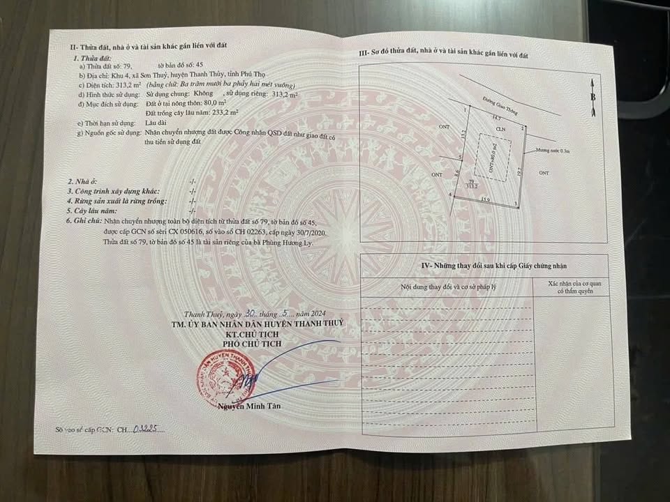 Bán đất Sơn Thủy, Phú Thọ 233.2m² - Chính chủ, sổ đỏ, đường thông thoáng