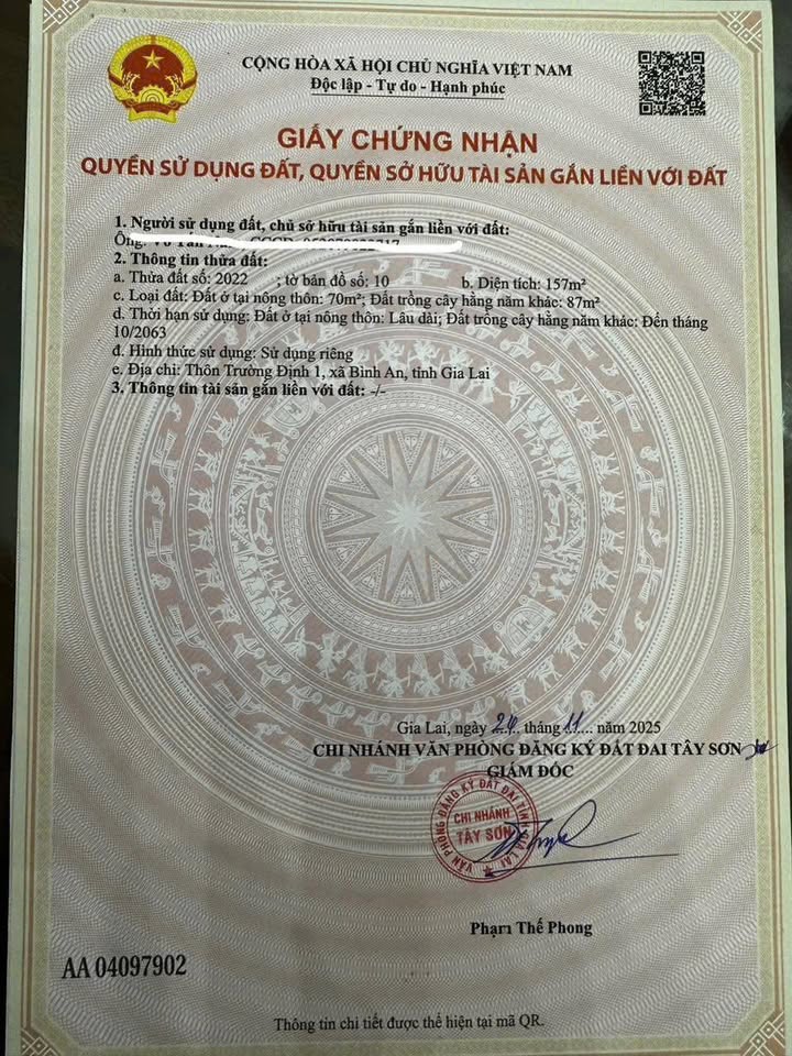 Đất nền 157m² Sổ Hồng Sẵn Sàng - Xã Bình Hòa, Bình Định Giá Tốt