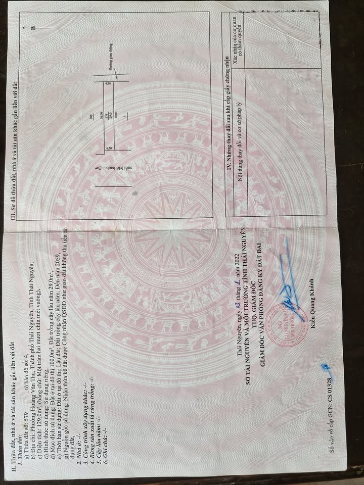 Đất Lõi Hoàng Văn Thụ, Thái Nguyên - 129m² Thổ Cư, Mặt Tiền 4.3m Hướng Đông, Giá 2.5 Tỷ