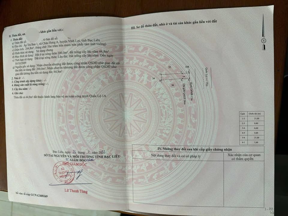 Bán Đất Mặt Tiền QL 1A, Vĩnh Lợi, Bạc Liêu - 244.8m² - 1.85 Tỷ - Kinh Doanh Đắc Lợi