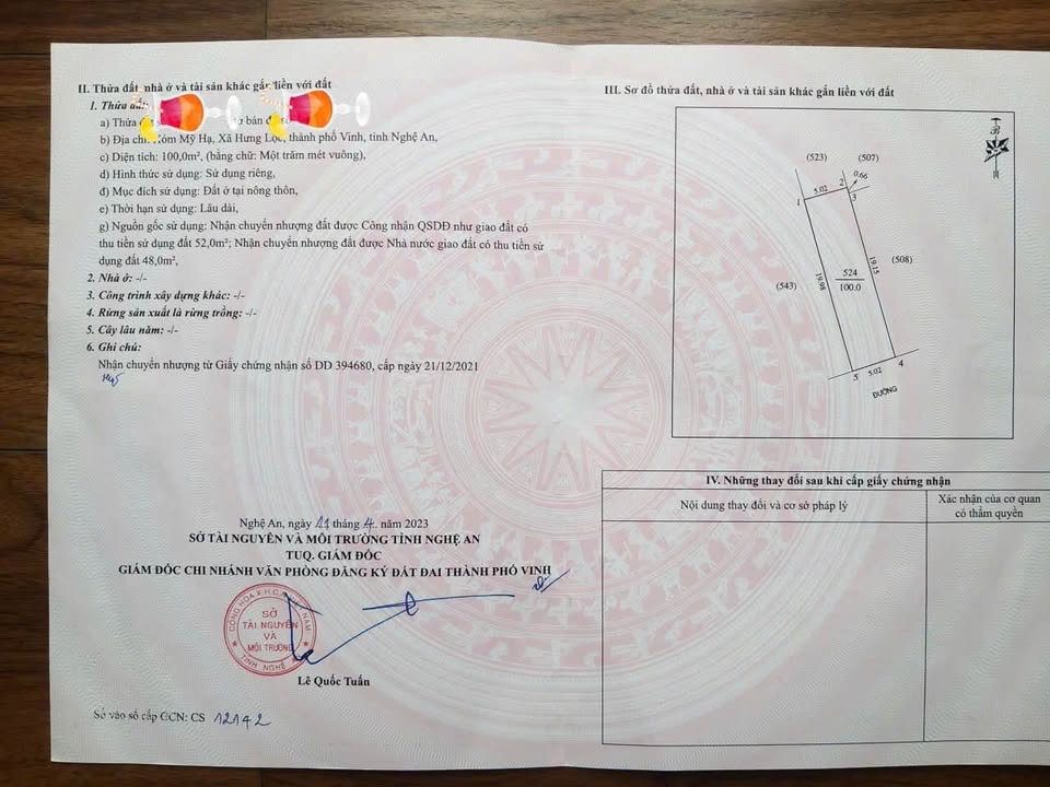 Đất nền Trần Thánh Tông, Vinh 100m² - Sổ đỏ, ô tô tránh