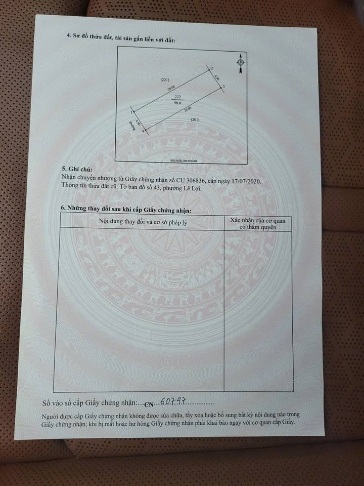 Đất nền 98m² Mặt tiền 4.9m đường Lê Lợi, TP Vinh - Sổ đỏ sẵn sàng