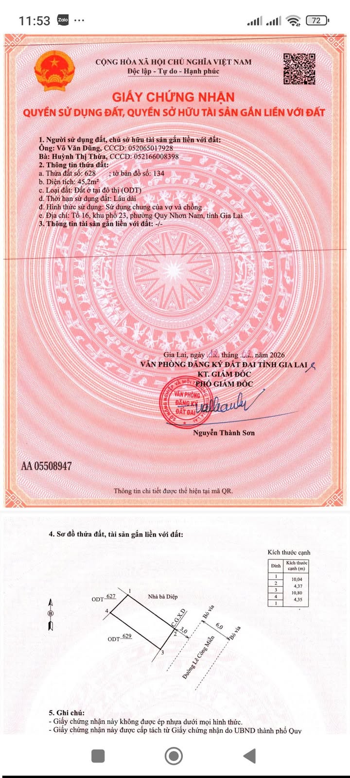 Đất nền mặt tiền Lê Công Miễn, Quy Nhơn - 45.2m² - Giá 4.39 tỷ