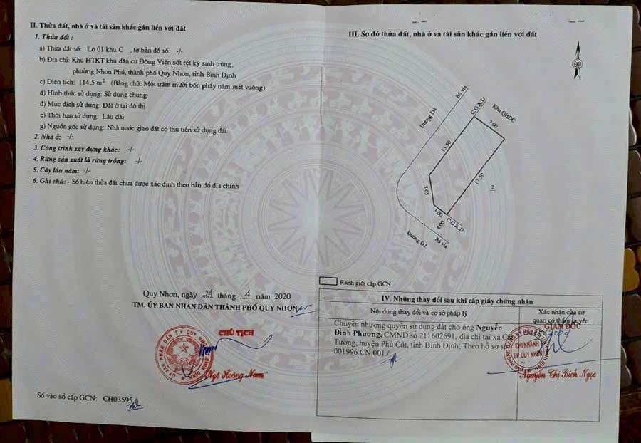 Đất nền Phường Nhơn Phú Quy Nhơn 114.5m² - Sổ đỏ chính chủ