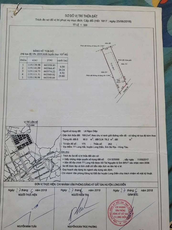 Đất nền Mặt tiền đường nhựa 168m² - TT Long Hải, Bà Rịa - Vũng Tàu - Giá 2.45 Tỷ