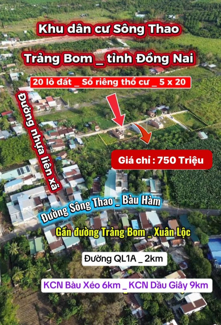 Đất Nền Trảng Bom 100m² giá 750 triệu - Sổ đỏ chính chủ!