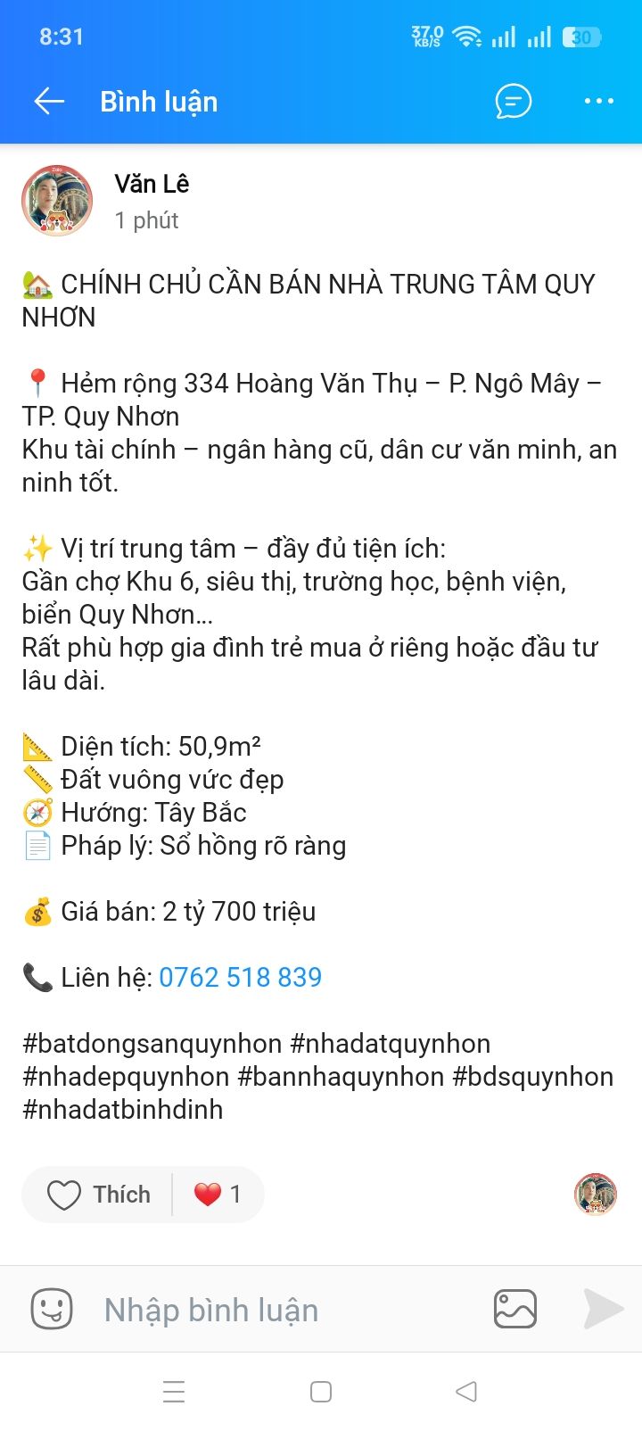 Nhà Trung Tâm Quy Nhơn - Sổ Hồng 50.9m² - Giá 2.7 Tỷ