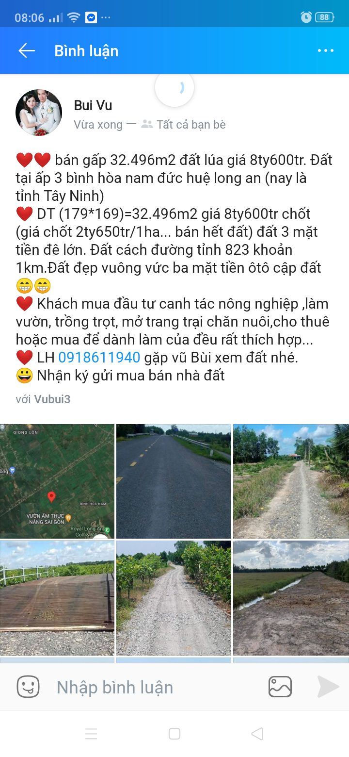 Đất lúa Đức Huệ 32.496m² giá 8.6 tỷ - Tiềm năng tăng giá vượt trội!